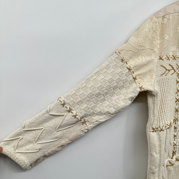 Vintage Sandy Starkman Cardigan Sweater Large Embroidered Chunky Knit Neutral - Picture 11 of 16